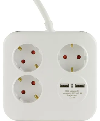 Imagen del producto de REV PowerQuad: regleta de enchufes triple con 2 puertos USB, color blanco