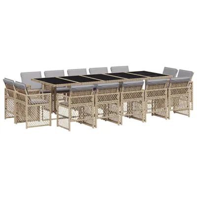 Produktbild von vidaXL 15-tlg. Garten-Essgruppe mit Kissen Beigemischung Poly Rattan