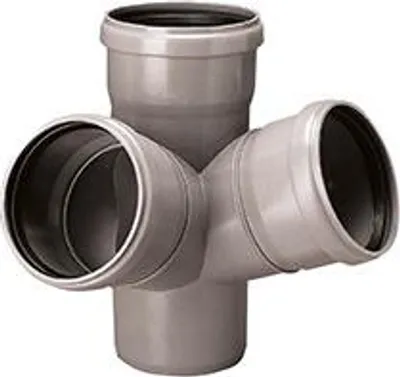 Obrázek produktu pro PVC-HT jednoúrovňové sanitární čtyřcestné potrubí 110x50x50/67, pro vnitřní odpadní potrubí, barva popelavá