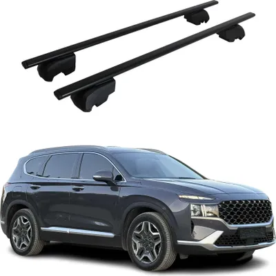 Image de Barres de toit Transversales pour Hyundai Santa Fe 2019-2021 Fer Noir ABE