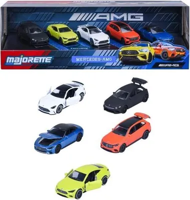 Immagine prodotto di Miniature Mercedes AMG Majorette, set regalo da 5 pezzi, scala 1:64, a ruota libera, dai 3 anni in su