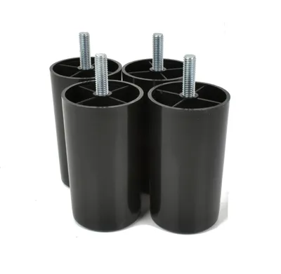 Produktbild von 4x Füße aus Kunststoff Beine Möbelgleiterfuß Möbelfüße Möbelbeine Schrank Beine schwarz Plastik Höhe 9 cm mit Gewindestift M8x25mm [25R5090]