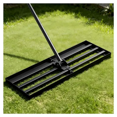 Produktbild von Rasenplanier-Rechen 76 cm - Verstellbarer Griff (119-196 cm), 180° schwenkbarer Kopf, rostbeständiger Stahl für Rasen und Golfplätze