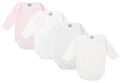 Immagine prodotto di BABIDU | Confezione da 4 body a maniche lunghe per neonati – 100% cotone, morbidi e traspiranti – Colori uniti
