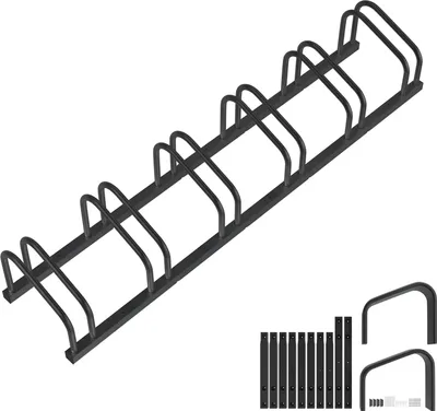 Zdjęcie produktu dla TRMLBE Stojak rowerowy do montażu podłogowego i ściennego na 6 rowerów o szerokości opon 30-65 mm, uchwyt rowerowy, metalowy, oszczędzający miejsce stojak rowerowy, czarny
