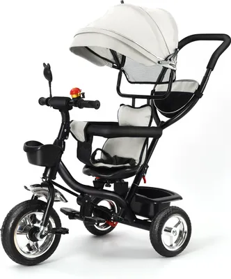 Image de 4 en 1 tricycle bébé tricycle enfant guidon vélo bébé poussette gris clair