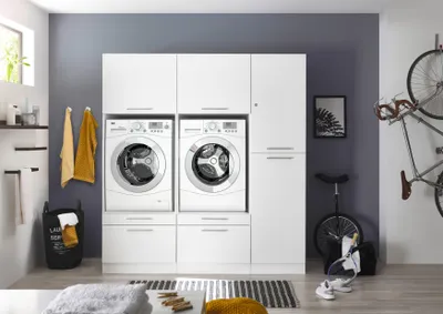 Produktbild von Waschmaschinenschrank Trockner Schrank Hochschrank 185 cm Weiß Clara Respekta