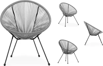Produktbild von Konsimo 4-dílná zahradní židle retro vzhledu "GROSTI", světle šedá, umělý ratan/prachovkou potažená ocel, skandinávská, 69x80x68 cm