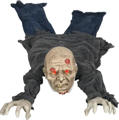 Zdjęcie produktu dla Dekoracja ogrodowa HOMCOM Halloween Zombie Nieumarły, 1,40 m Realistyczny rozmiar Zombie na Halloween z czerwonymi, świecącymi oczami, dekoracja ogrodowa z wyjącym dźwiękiem