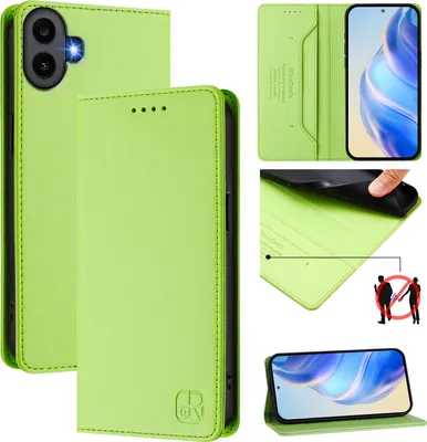 Image de Etui en cuir pour Nothing CMF Phone 1, étui à rabat avec fentes pour cartes, portefeuille et support Vert