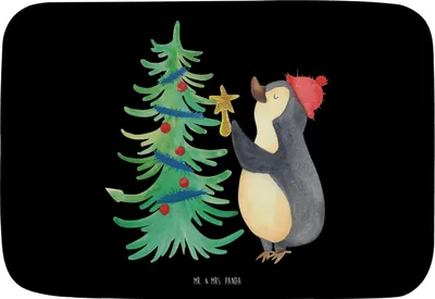 Produktbild von Mr. & Mrs. Panda Badematte Pinguin Weihnachtsbaum - Schwarz - Geschenk, Weihnachtsdeko, Weihnachten, Badteppich, Badvorleger, Badezimmerteppich, Winter, Badläufer