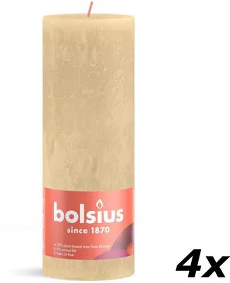 Produktbild von 4er-Set  Stumpenkerze - Höhe 19 cm - Durchmesser 6,8 cm - Rustik - Haferbeige