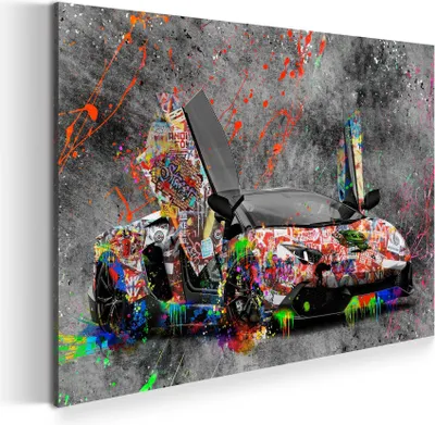 Produktbild von Wandbild Leinwandbild Sportwagen Auto Motivation Graffiti Street Art Kunstdruck XXL Wanddeko: 120x80x2cm