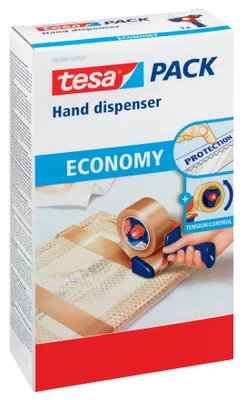 Zdjęcie produktu dla tesa 06300-00001-00 tesa Packbandabroller Economy, bis 66m x 50mm, rot/blau
