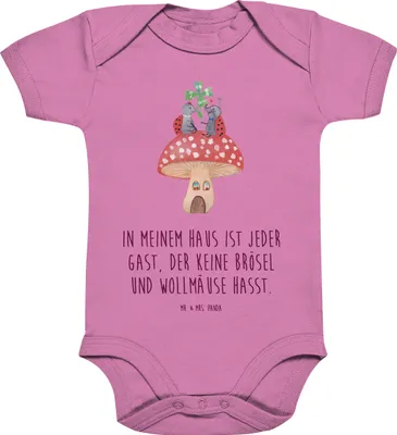 Produktbild von Mr. & Mrs. Panda Strampler Marienkäfer Fliegenpilz 3. - 6. Monat - Bubble Gum Pink - Geschenk, Haus, Babystrampler, Kurzarmbody, overall baby, Wohnung, Fleigenpilzhaus