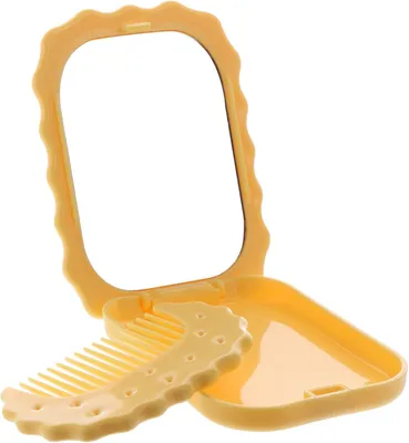 Produktbild von Kleiner Reise-Schminkspiegel mit kompaktem Klappkamm, praktischer Mini-Handspiegel für Damen, trendig und sicher