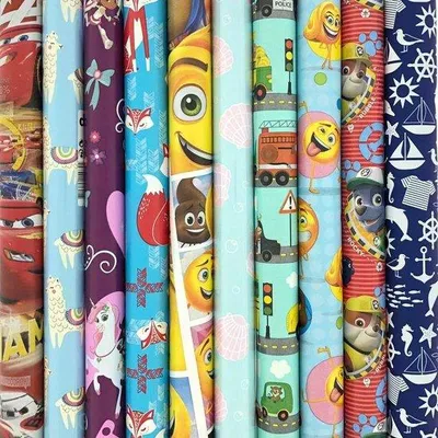 Productafbeelding van Assortiment inpakpapier cadeaupapier voor kinderen HO114 - 200 x 70 - 6 rollen