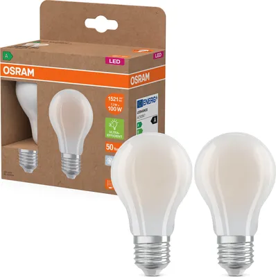 Produktbild von 2er Pack OSRAM LED Lampe LAMPS ENERGY CLASS A höchste Filament CLASSIC A 7.2W 840 Frosted E27 Neutralweiss 4099854259852