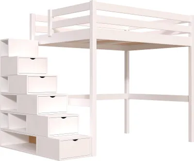 Produktbild von Hochbett 140x200 Sylvia mit treppenregal - Weiß