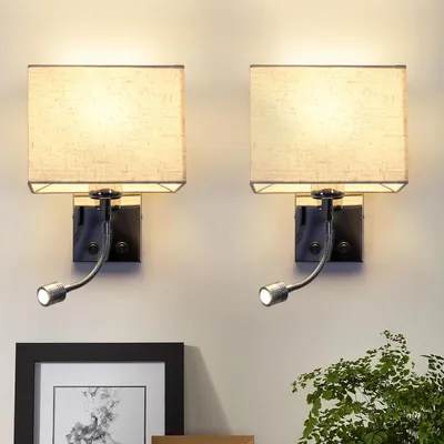 Image de ZMH 2er LED lampe murale chambre à coucher salon lampe de lecture lit tissu avec bras de lecture flexible pivotant E27 lampe de lecture pour hôtel couloir