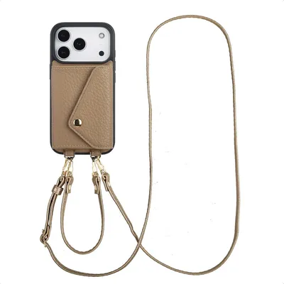 Zdjęcie produktu dla Etui na telefon Selencia Sera ze sznurkiem i kopertą na karty do Apple iPhone 17 Pro - Taupe