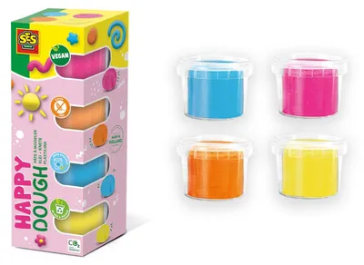 Produktbild von SES Creative 00512 Feel Good Knete-Happy (4x90gr) Helle Farben Vegan Glutenfrei für Kinder ab 1 Jahr, Knetmasse, Mehrfarbig, Kind, 4 Stück(e), Kunststoff-Topf, 4 Farben