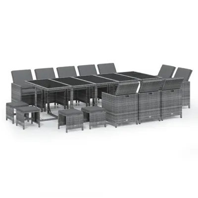 Produktbild von 15-tlg. Garten-Essgruppe mit Kissen Poly Rattan Grau