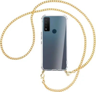 Produktbild von Handykette Backcover-Schutzhülle mit Band (Metall goldfarben) für TCL 20 R 5G - goldfarbene Kette