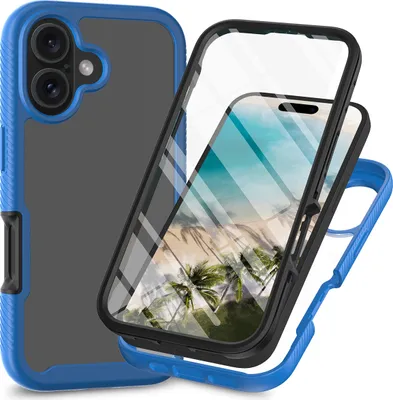 Produktbild von iPhone 16 Plus Hülle, Bumper mit Eingebautem Displayschutz Komplettschutz Schutzhülle für iPhone 16 Plus Navy blau