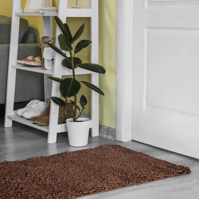 Produktbild von Shaggy Läufer nach Maß Einfarbig - Hochflor Langflor Flauschig Teppichläufer für Flur Schlafzimmer Küche - Teppich set Läuferset in Versch. Größen und Farben Braun dunkelbraun 120 x 575 cm