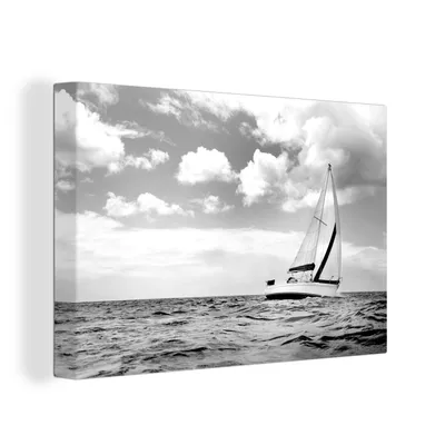 Produktbild von OneMillionCanvasses® - Leinwandbilder - 150x100 cm, Segelboot unter dem bewölkten Himmel - schwarz und weiß, Wandbilder Kunstdruck Wanddekoration