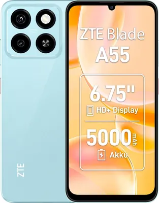 Image de ZTE Blade A55 - Smartphone 4G - Dual-SIM - RAM 4 Go / Mémoire interne 64 Go - slot microSD - 6.75" - 1600 x 720 pixels (90 Hz) - 2 x caméra arrière 13 MP - caméra avant 8 MP - bleu d'eau