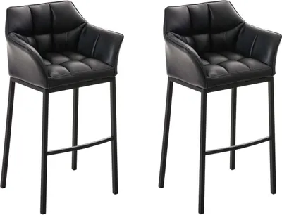 Produktbild von CLP 2er Set Barhocker Damaso Kunstleder mit Vierfußgestell aus Metall bis 240 kg schwarz Gestell Farbe schwarz