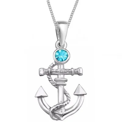 Anker Set – Halskette mit Anhänger und blauen Zirkonia, Echtsilber Damen