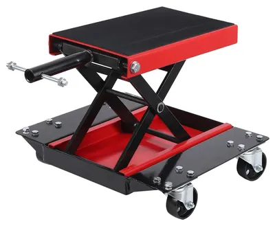 Immagine prodotto di Sollevatore per moto - Sollevatore a forbice - Portata 500 kg - Ampia piattaforma in acciaio - Cuscinetti in gomma - Cavo di sicurezza centrale - Per moto/enduro/ATV - Con piastra di base