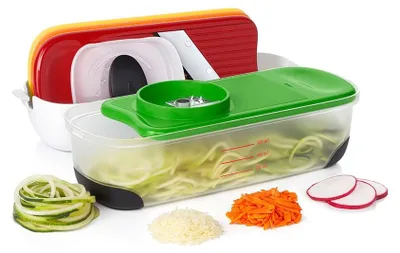 Produktbild von Spiraal, ein 3-in-1-Werkzeug für Gemüsenudeln und Reibeisen
