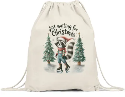 Produktbild von Just Waiting for Christmas Lustiges Waschbärmotiv Turnbeutel Geschenkidee witziges Design Weihnachten