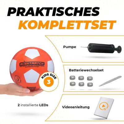 Produktbild von NIGHTMATCH Leuchtfußball - Komplettset - Weiss-Orange