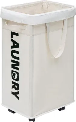 Produktbild von Famanu Wäschekorb 75 l - faltbar, mit Rollen, weiß