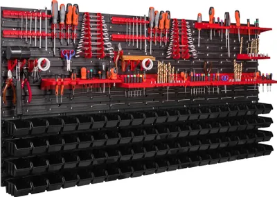 Image de Panneau d'outils mural 172x78 cm avec 88 pcs. Boîtes de suspension avec jeu de supports en plastique
