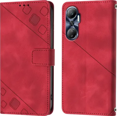 Produktbild von Hülle für Infinix Hot 20 4G X6826 Prägung Flip Leder Brieftasche Schutzhülle mit Ständer Rot