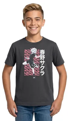 Produktbild von Spreadshirt Naruto Cooles Design Mit Sakura Teenager T-Shirt, 134/146 (9-11 Jahre), Dunkelgrau
