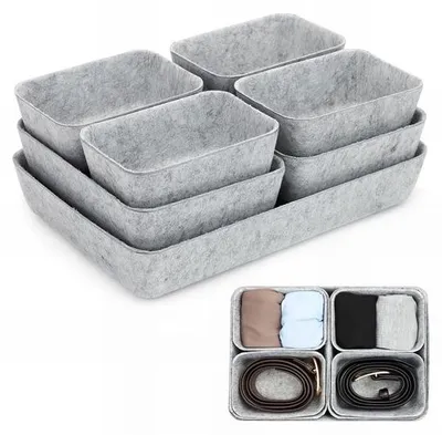 Immagine prodotto di Organizer impilabile grigio chiaro, 7 pezzi, per armadio, cucina, bagno
