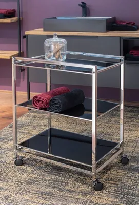 Produktbild von Servierwagen Rollwagen Rollregal Teewagen Edelstahl mit Glasböden Schwarz