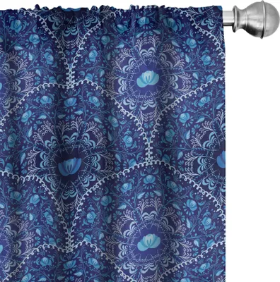Immagine prodotto di ABAKUHAUS Tende blu navy, tende, motivi circolari e floreali, stile orientale, 2 pezzi 75 x 225 cm, blu navy bianco blu