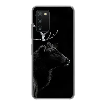 Produktbild von MuchoWow® Handyhülle Schutzhülle Hülle für Samsung Galaxy A03s Hirsch - Schwarz - Porträt - Geweih - Tiere Silikon Softcase Handy Hülle - Schutz