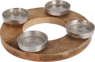 Produktbild von Teelichthalter aus Mangoholz und Aluminium, Ø 27 cm