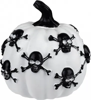 Produktbild von Weißer Kürbis mit schwarzen Totenköpfen für Halloween 13cm