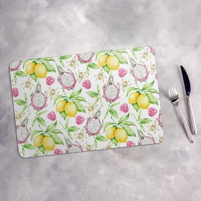 Produktbild von Tischset 4x45x30 cm Platzset Tischmatte Platzmatte Untersetzer - Platzdeckchen Tischset Platzset  Pitahaya Zitrone Tropische Früchte