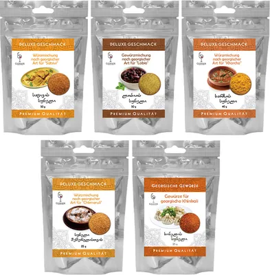 Produktbild von Paket Kochgenuss Lobio Kharcho Chkhemruli Khinkali Gewürze aus Georgien